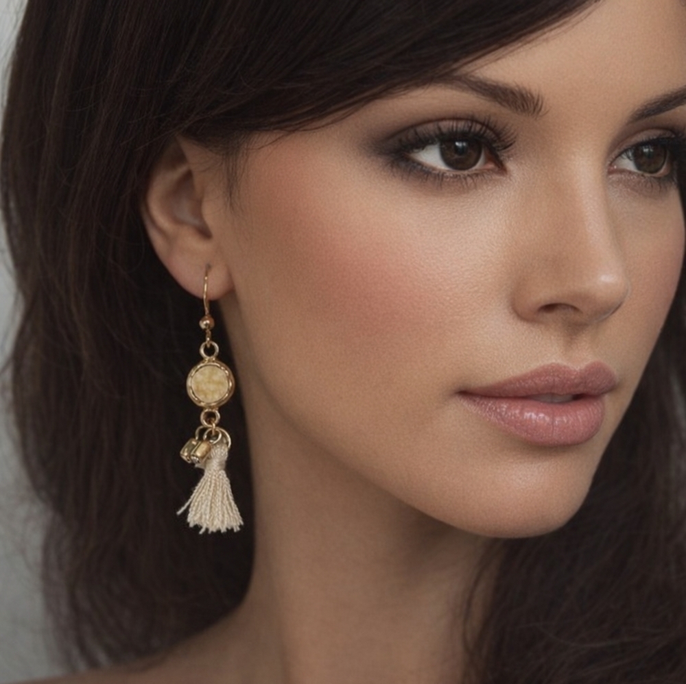 Gold Beads Off-white Tassel Drop Dangle Earrings - Fashion Jewelry
